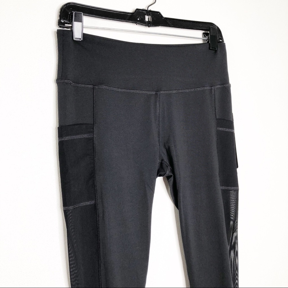 Black Leggings Pockets Sheer Mesh Panels Large